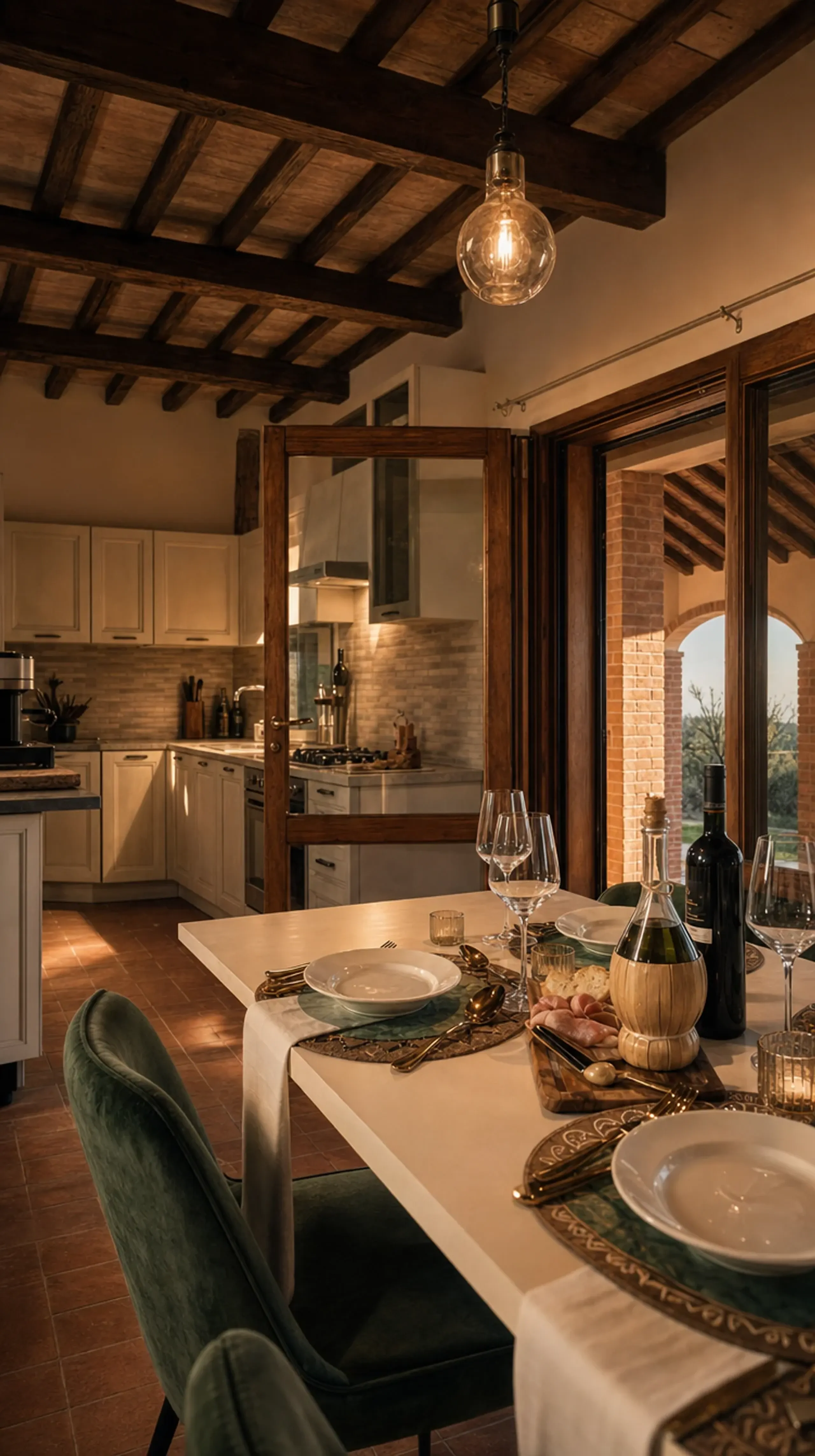 The suite's kitchen and dining table set for a meal
